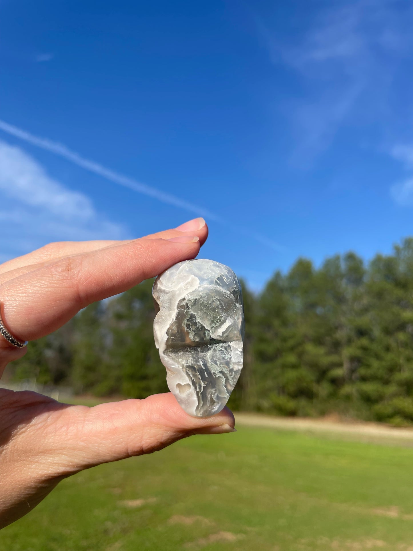 Druzy Moss Agate Small Skull