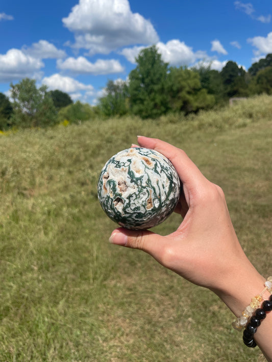 Large 1lb Druzy Moss Agate Sphere
