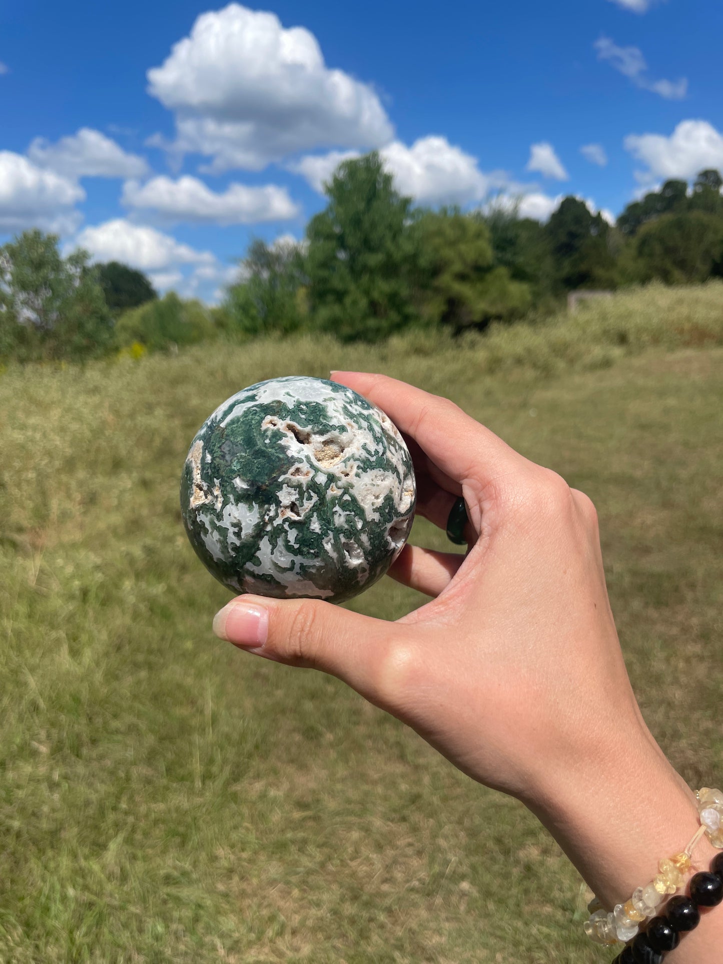 Large 1lb Druzy Moss Agate Sphere