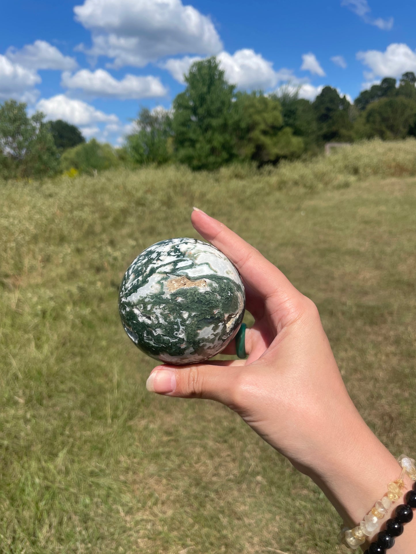 Large 1lb Druzy Moss Agate Sphere