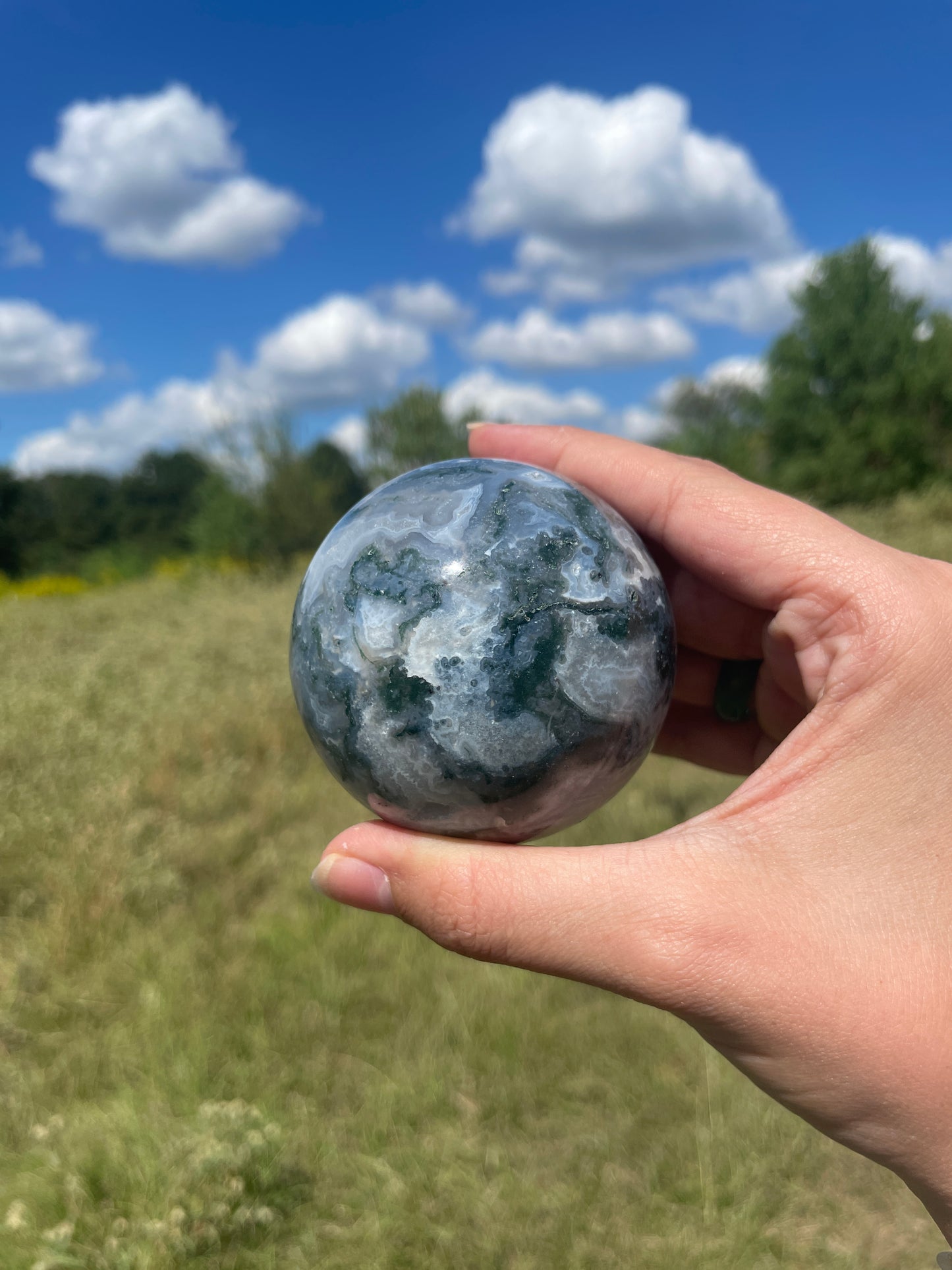 Moss agate sphere