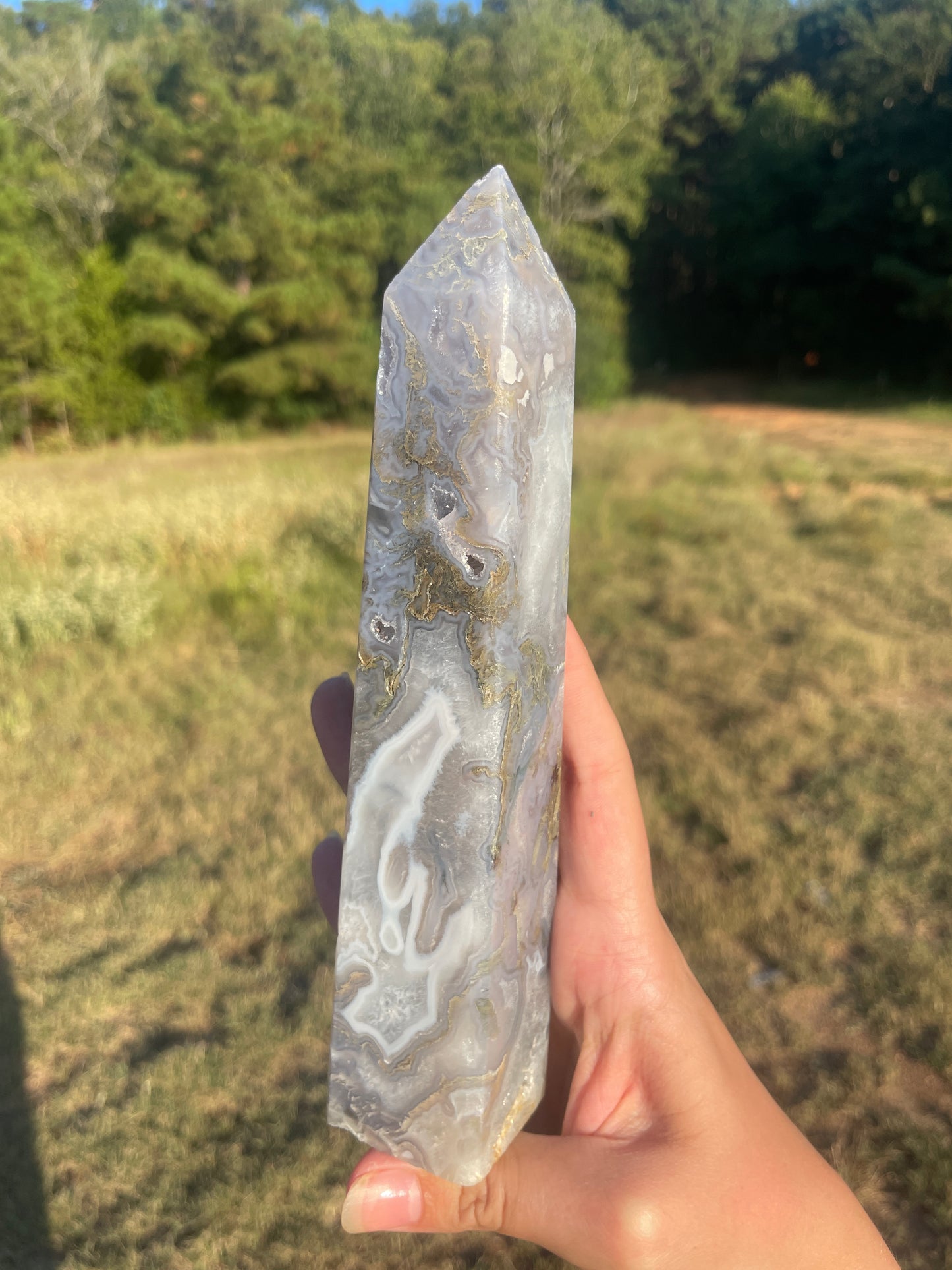 Imperfect Large Druzy moss agate tower