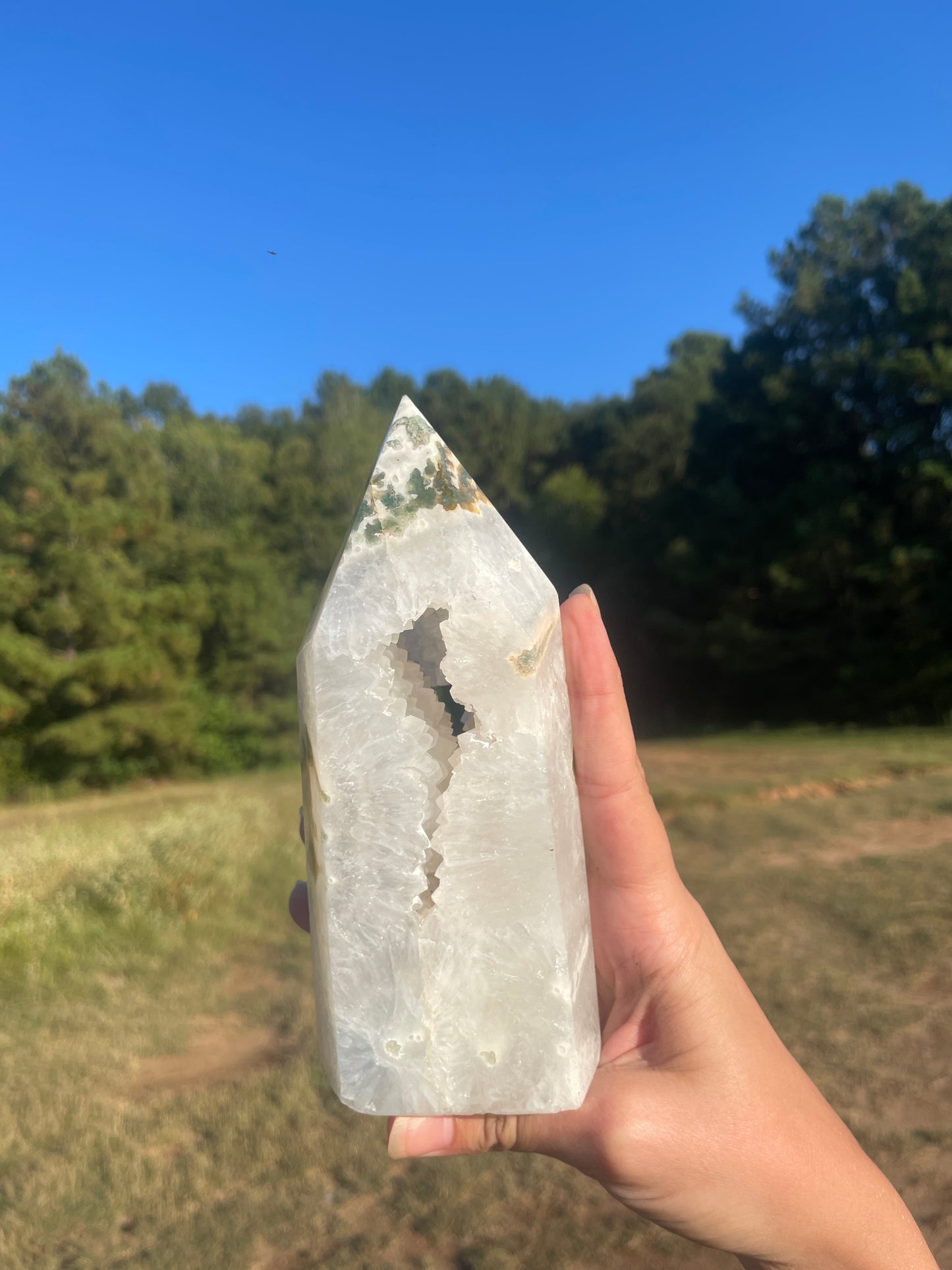 Large druzy moss agate thick tower ✨