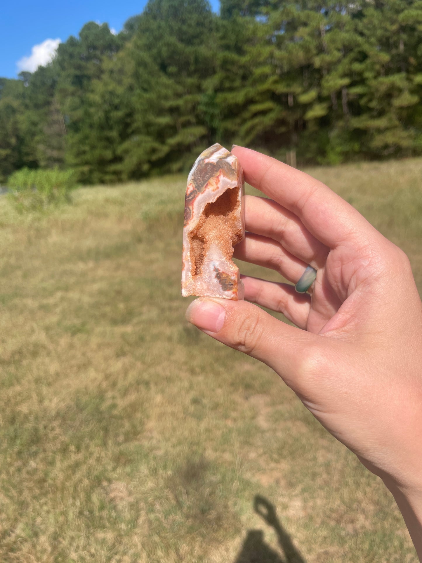 Druzy red moss agate/ carnelian tower #1