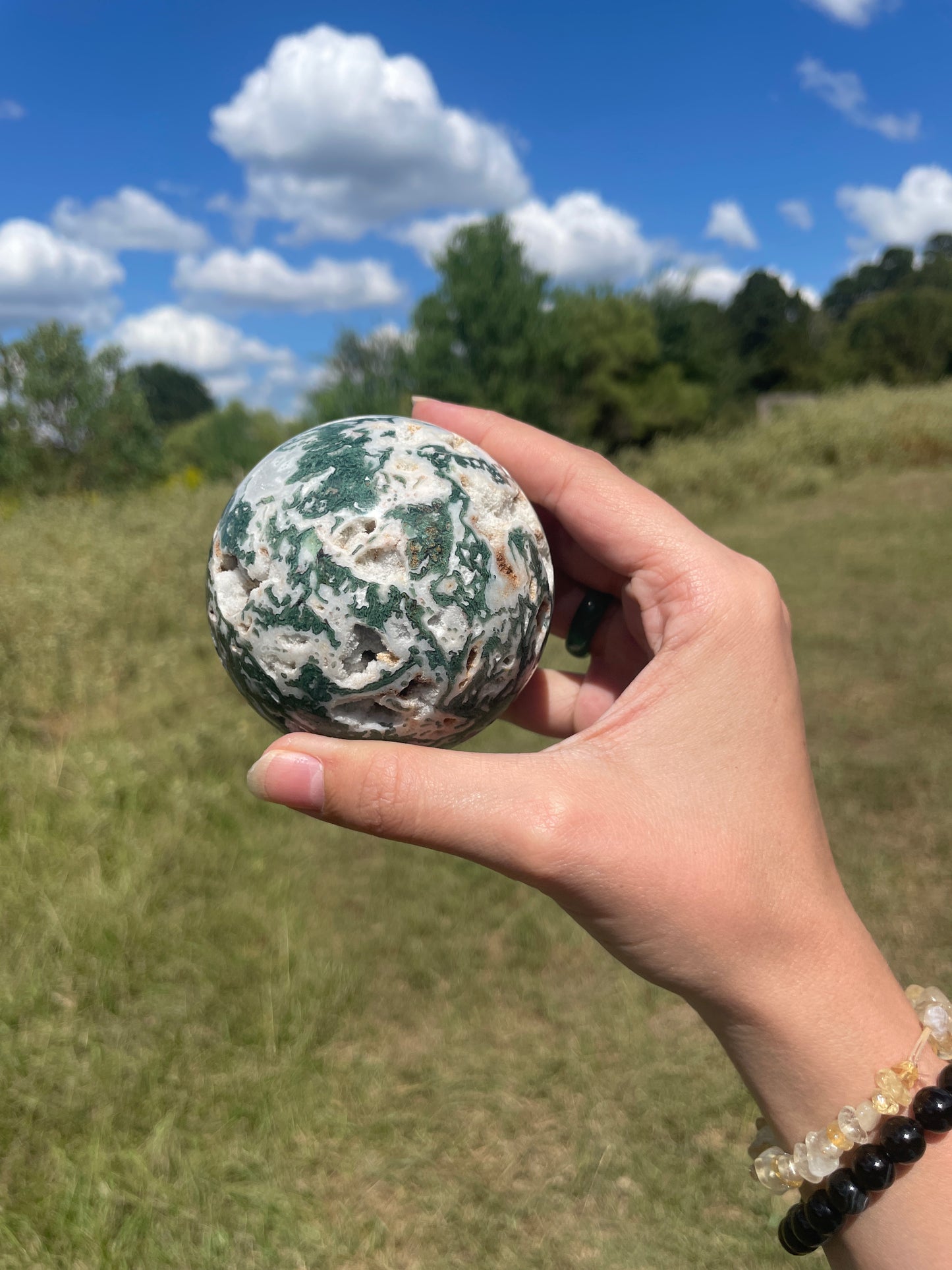 Large 1lb Druzy Moss Agate Sphere