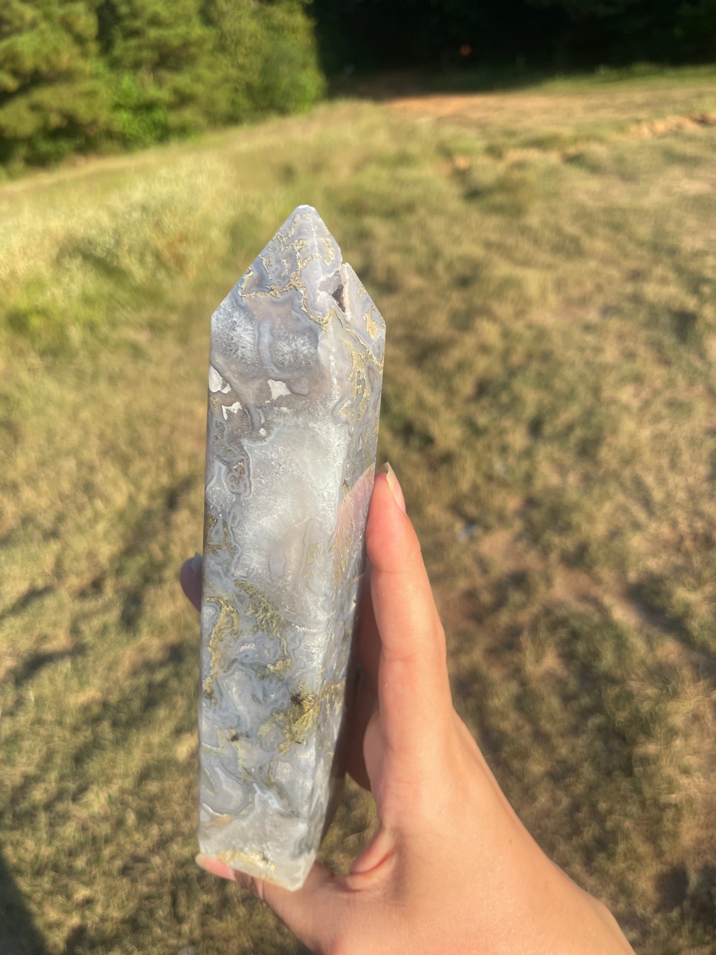 Imperfect Large Druzy moss agate tower