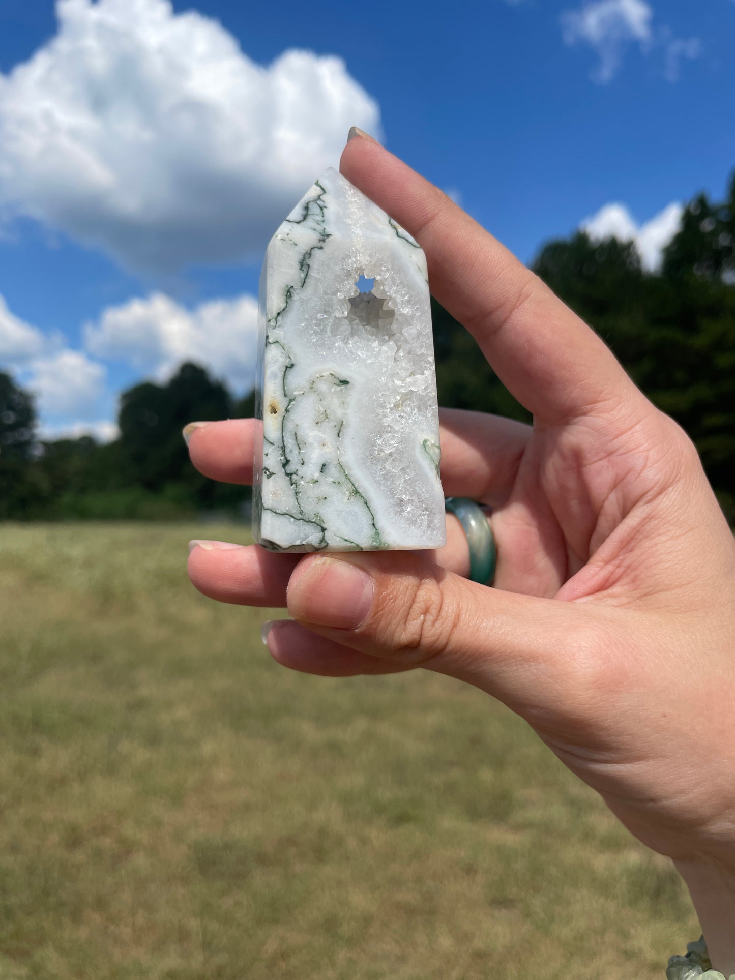 Druzy Moss Agate tower