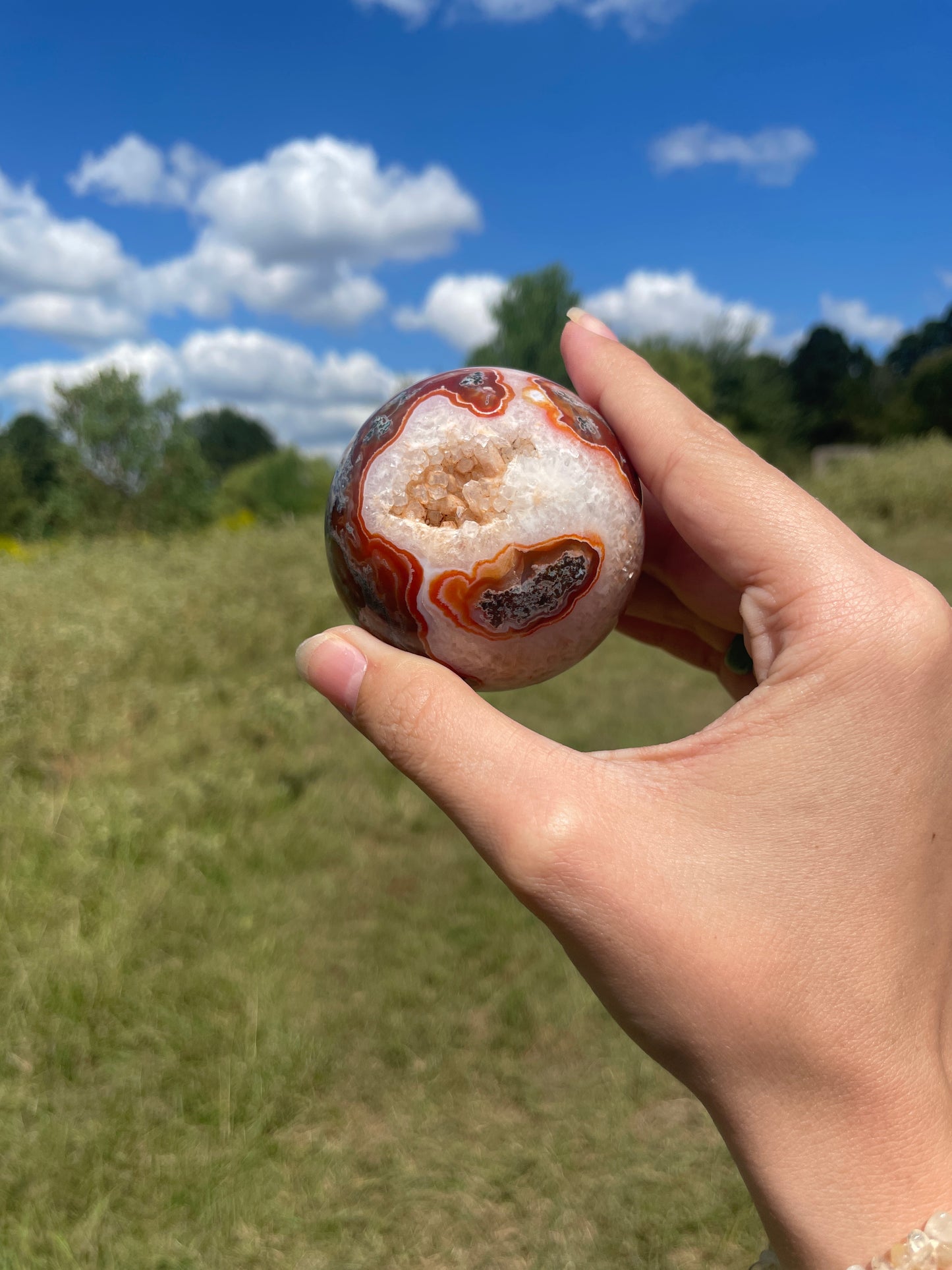 Druzy Red/Carnelian Moss Agate Sphere
