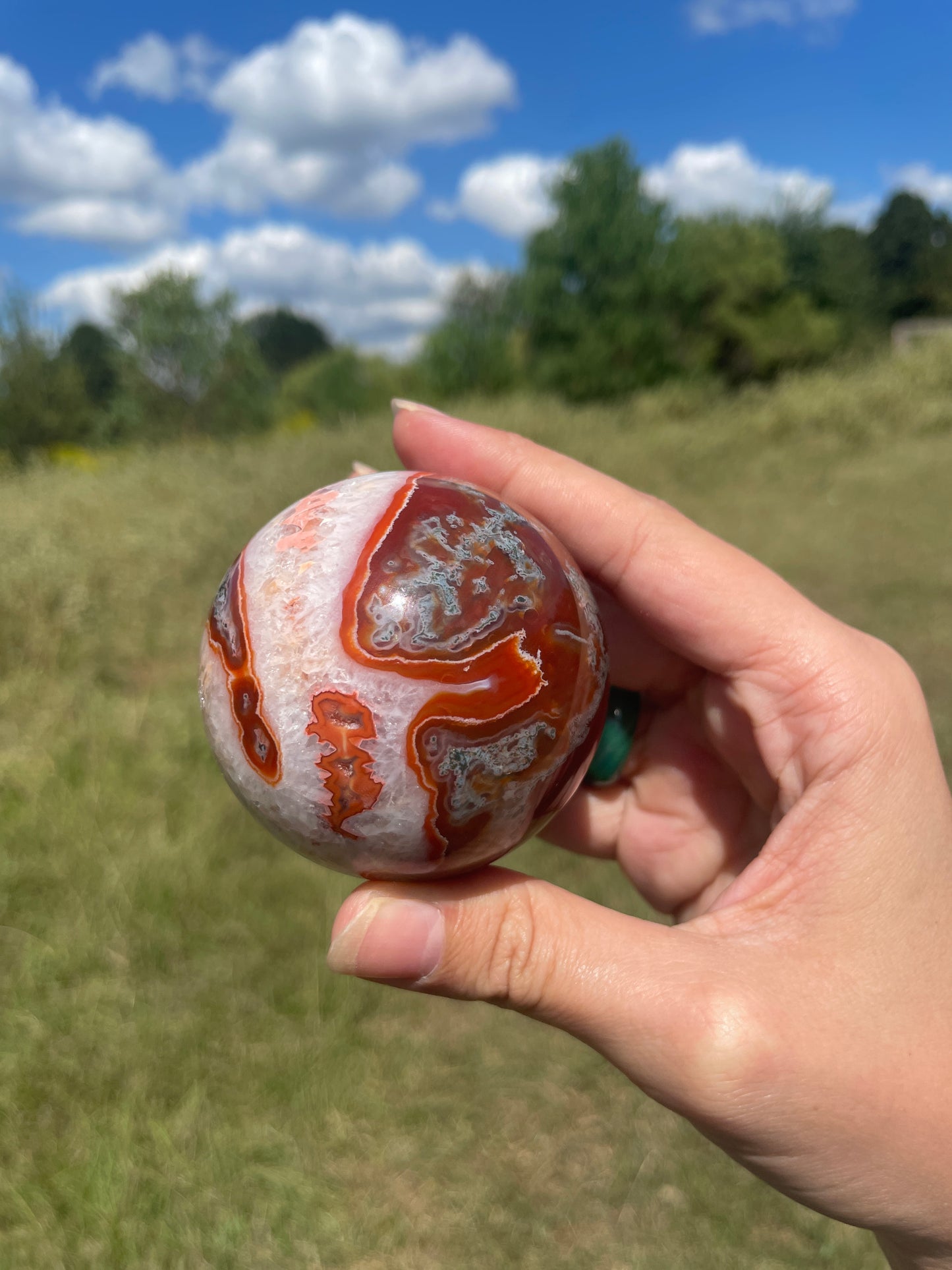 Druzy Red/Carnelian Moss Agate Sphere