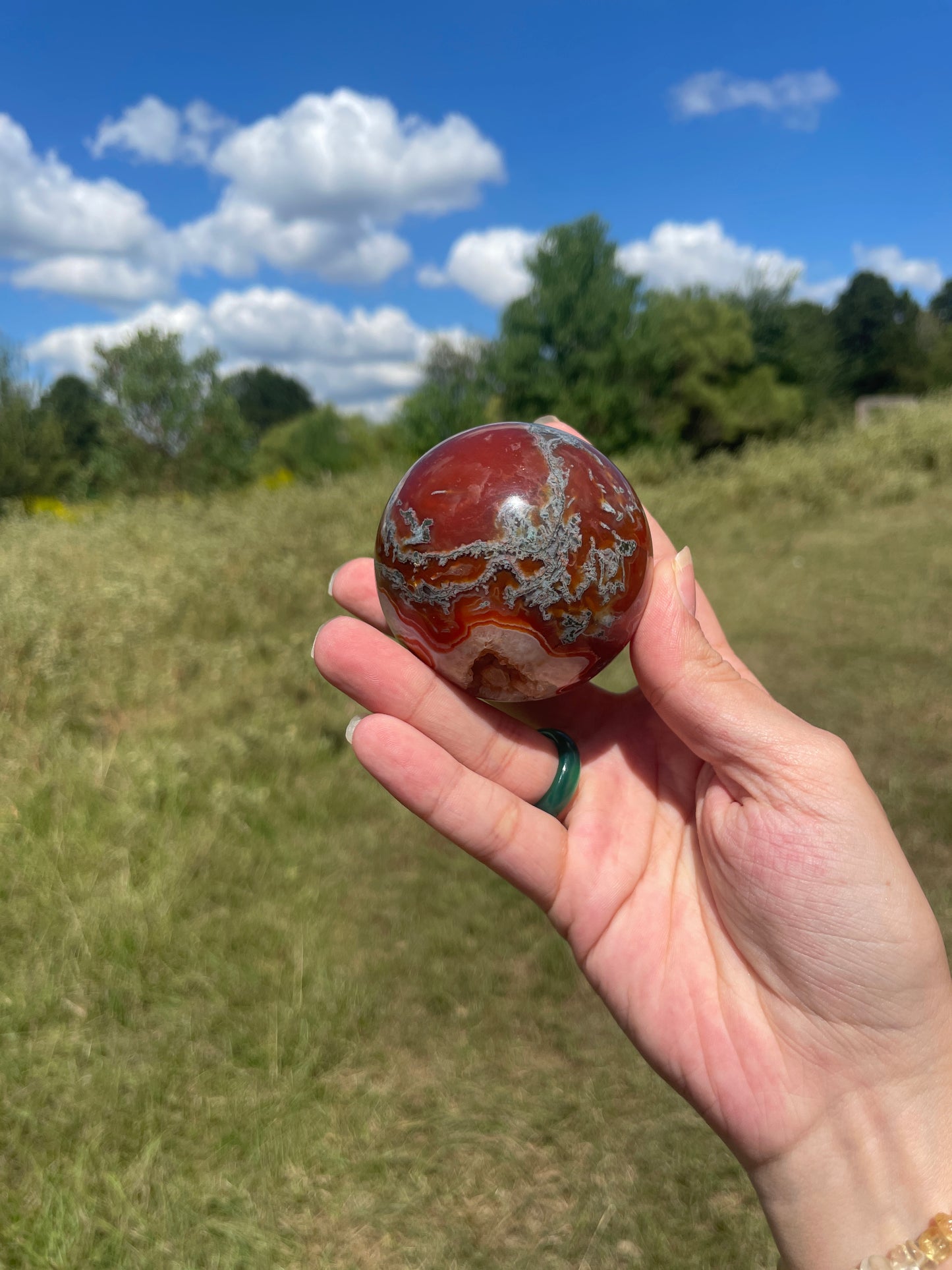 Druzy Red/Carnelian Moss Agate Sphere