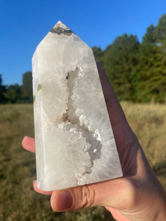 Large druzy moss agate thick tower ✨