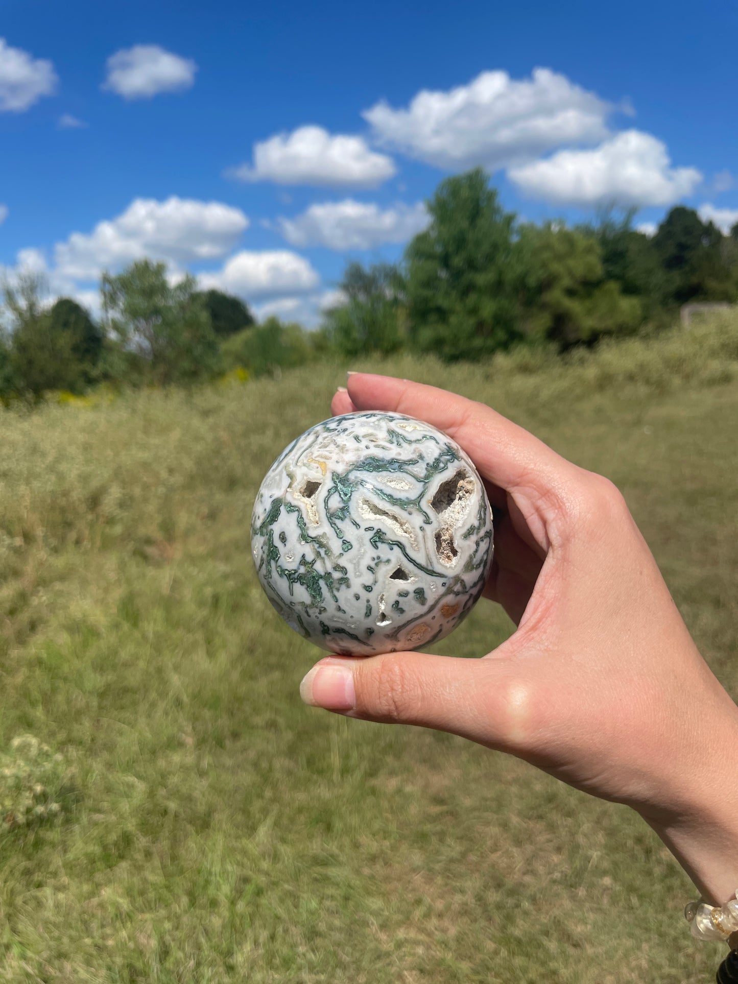 Large 1lb Druzy Moss Agate Sphere