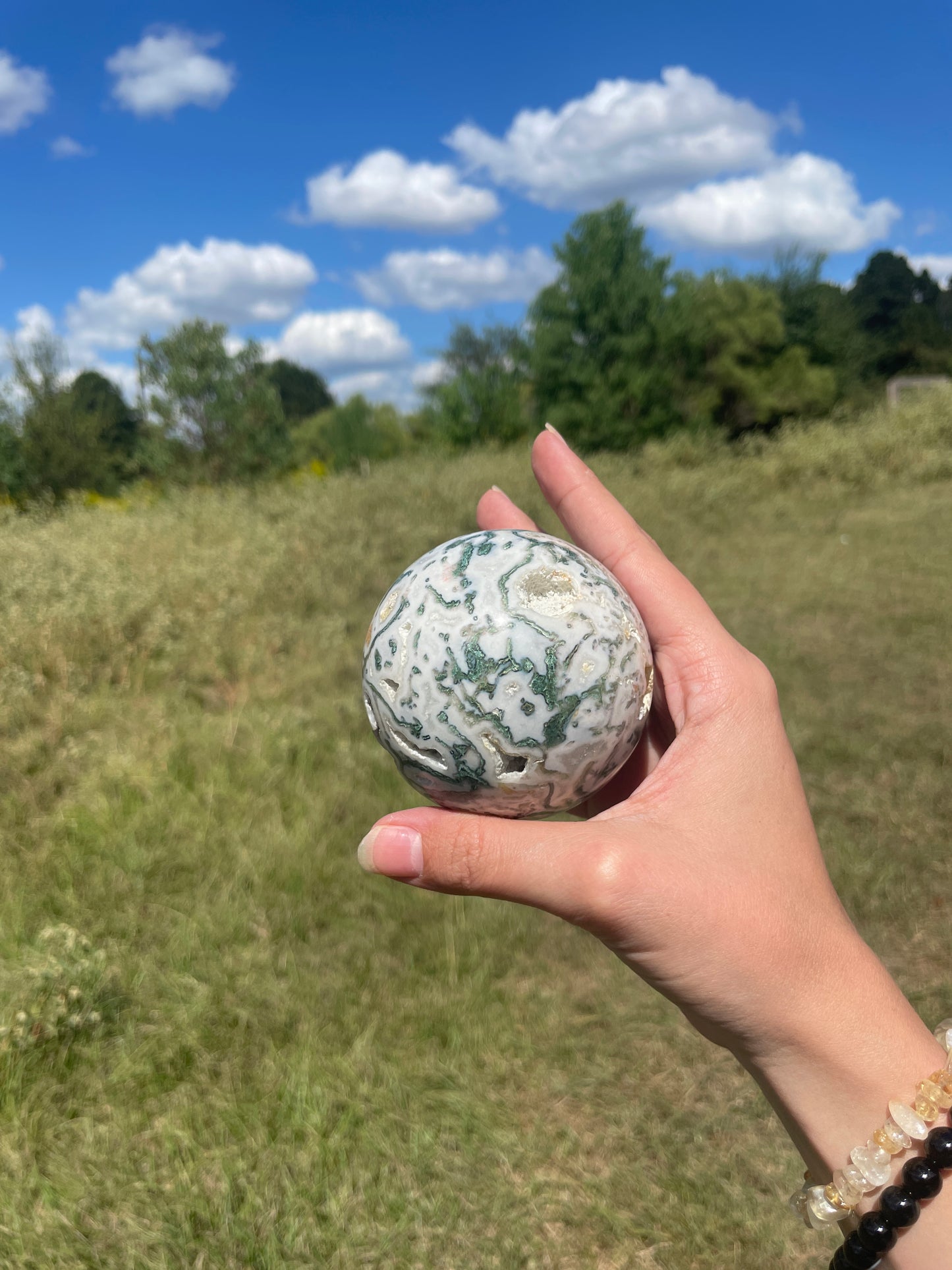 Large 1lb Druzy Moss Agate Sphere