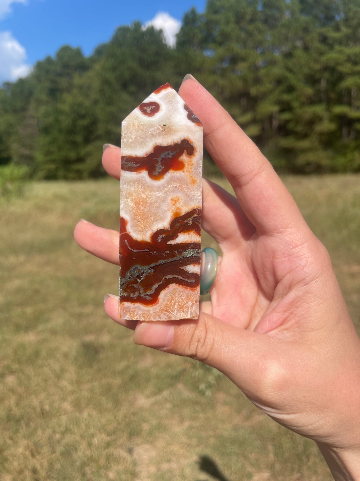Druzy red Moss agate carnelian tower #5