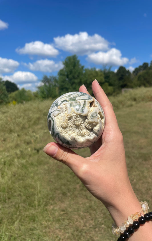 Large 1lb Druzy Moss Agate Sphere