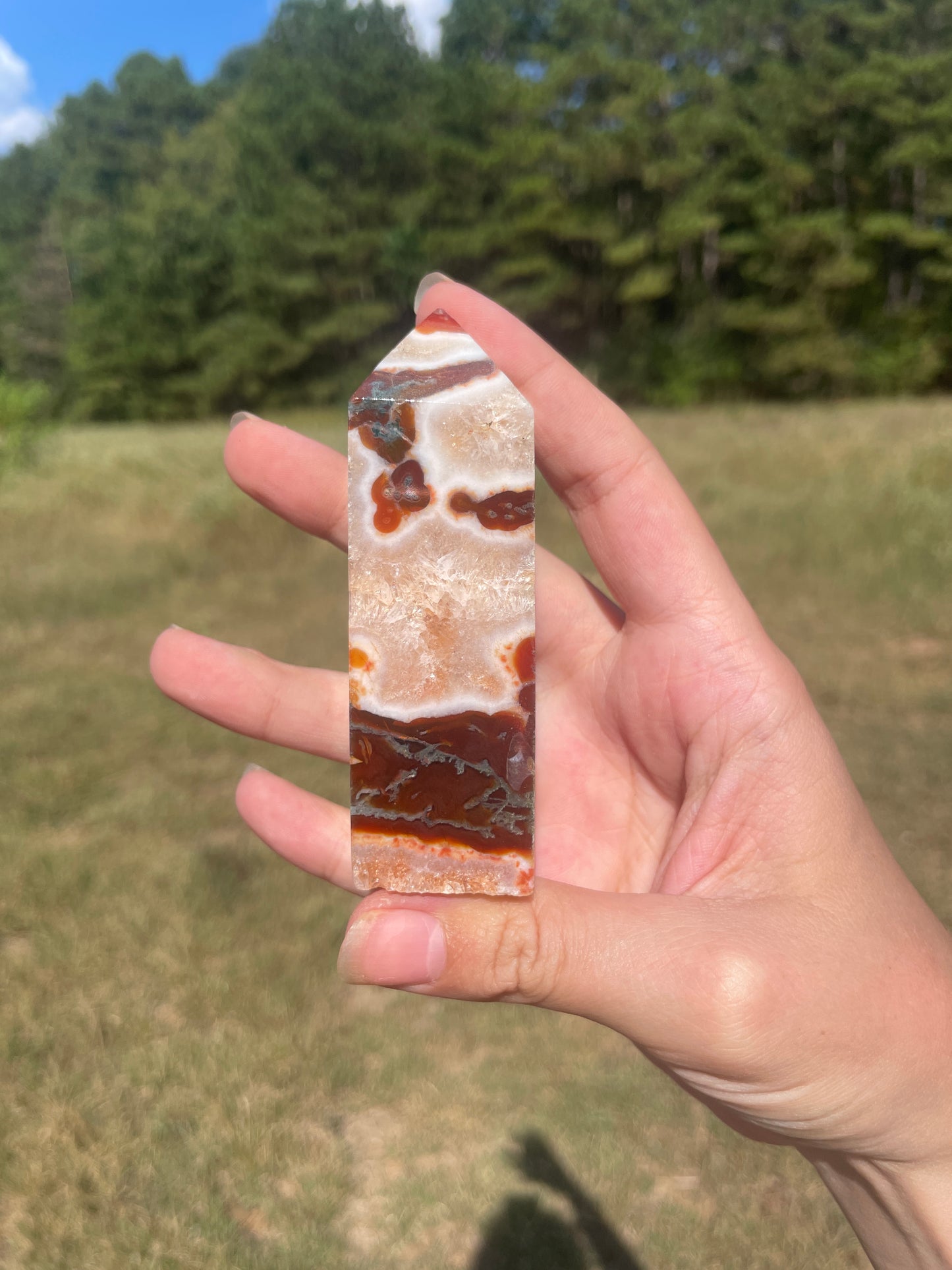 Druzy red Moss agate carnelian tower #5