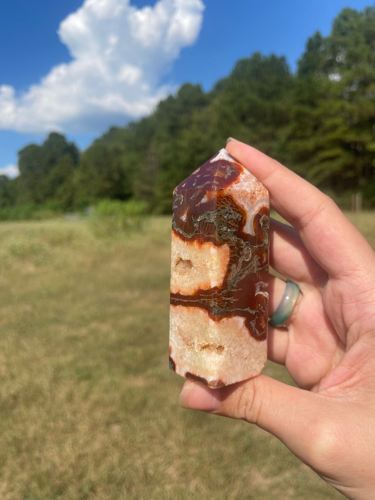 Druzy red moss agate/carnelian tower #6