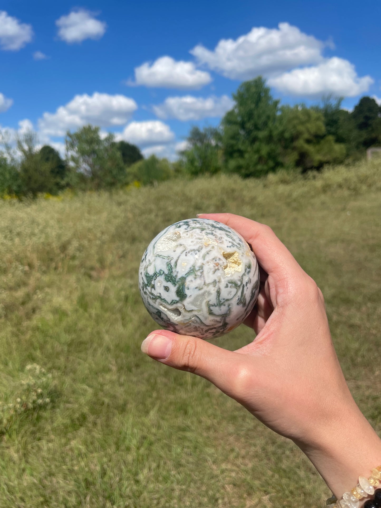 Large 1lb Druzy Moss Agate Sphere
