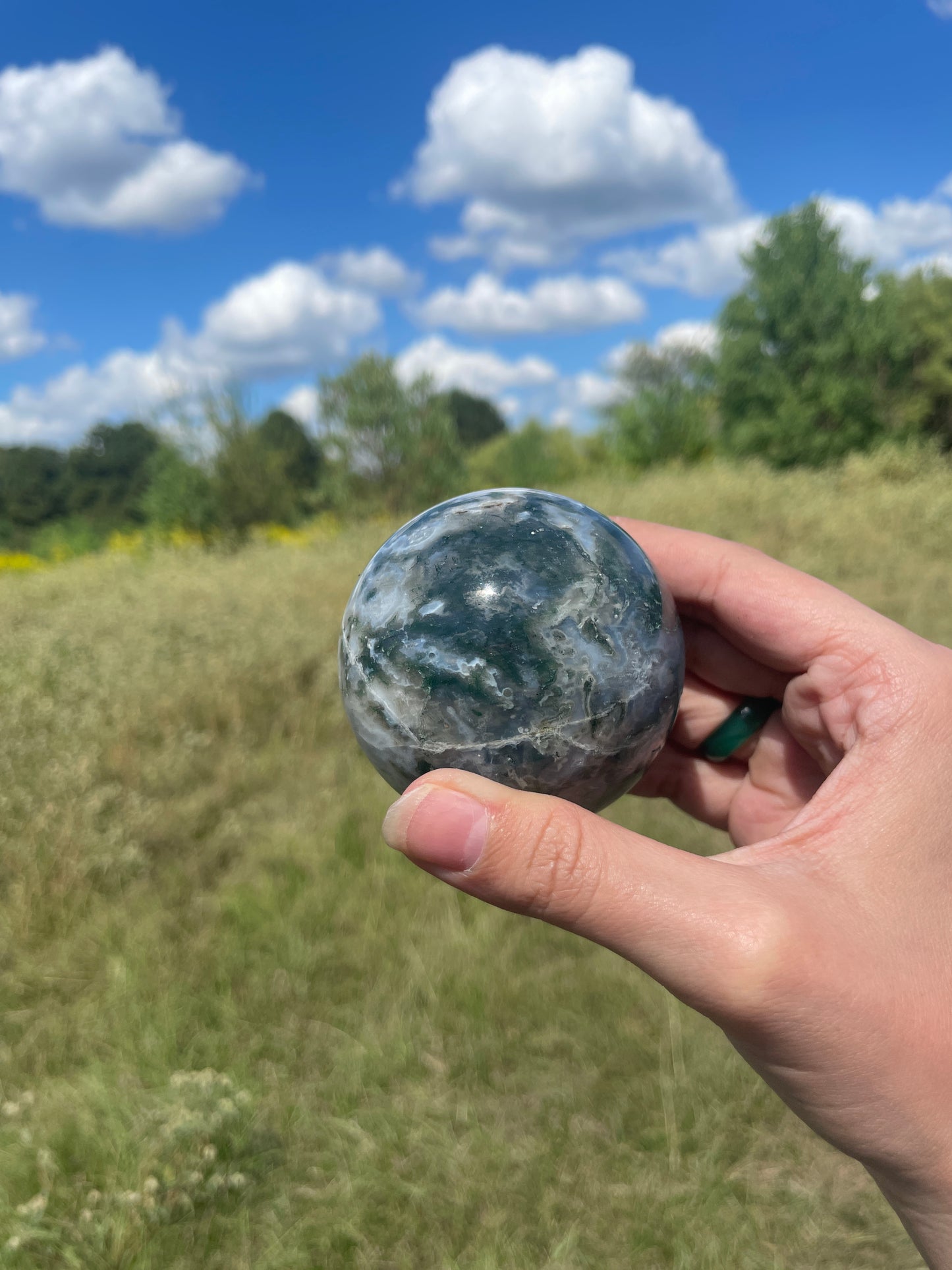 Moss agate sphere