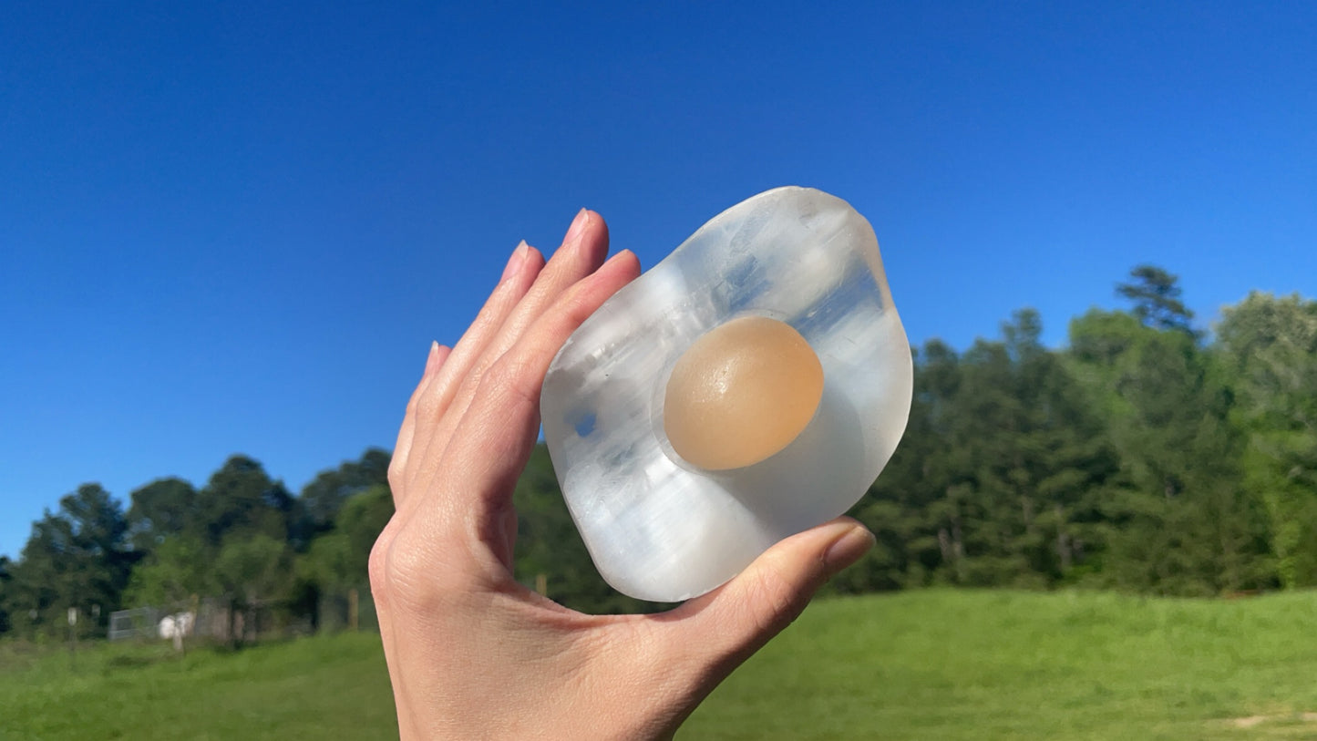 Imperfect Selenite Sunny Side-up Egg (Satin Spar)