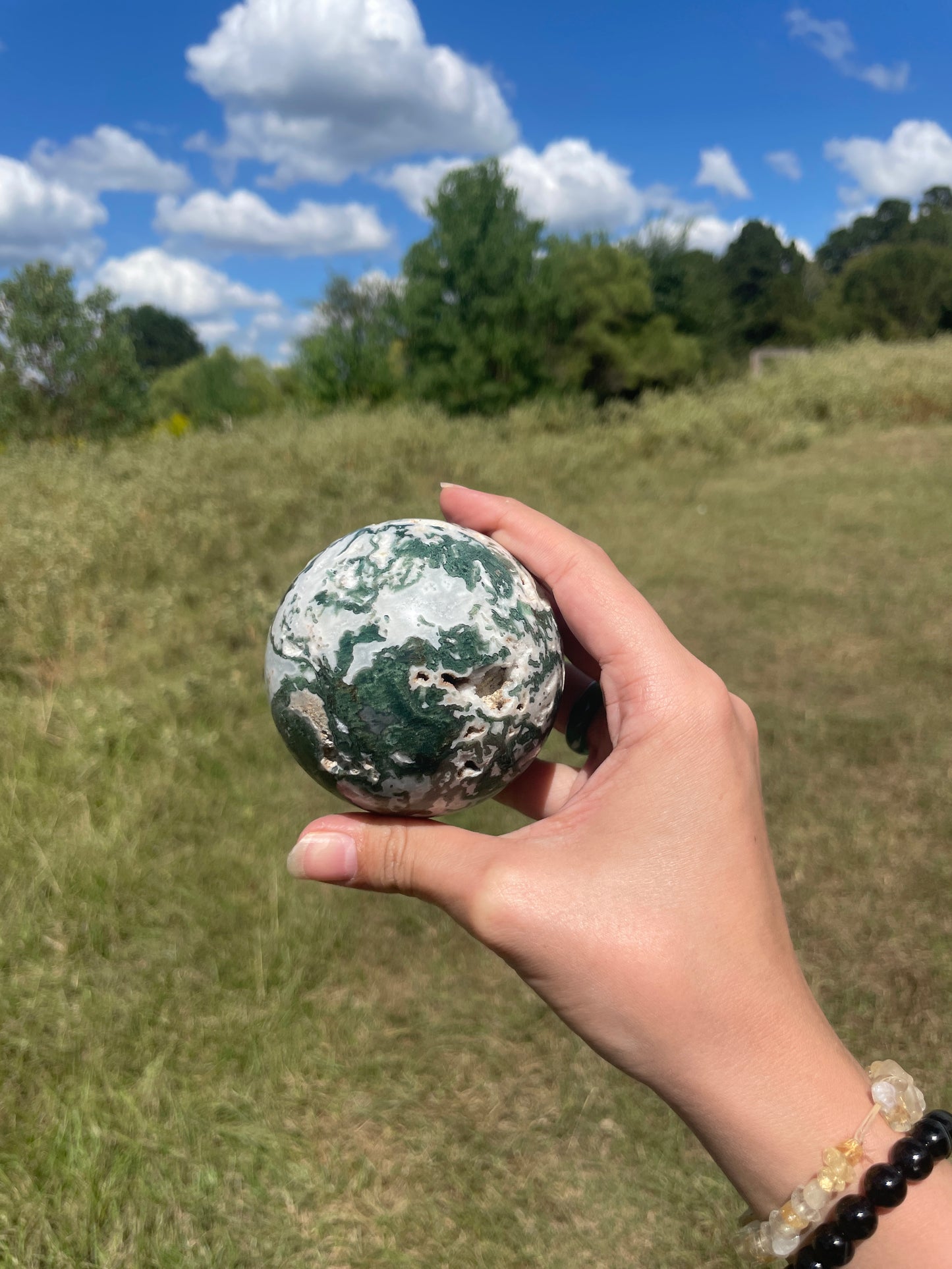 Large 1lb Druzy Moss Agate Sphere