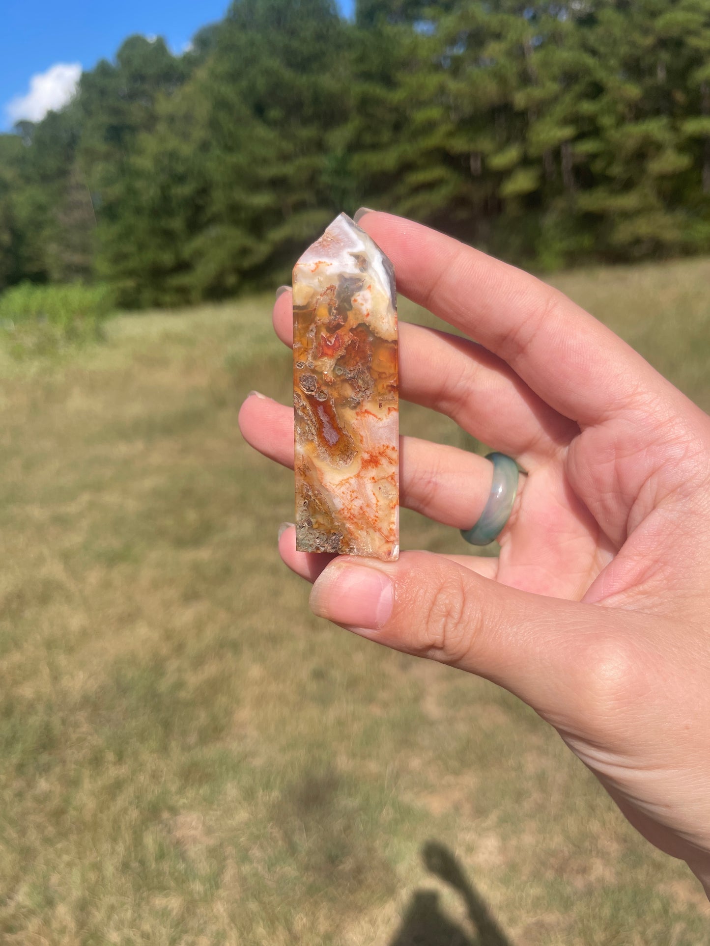 Druzy red moss agate/ carnelian tower #1