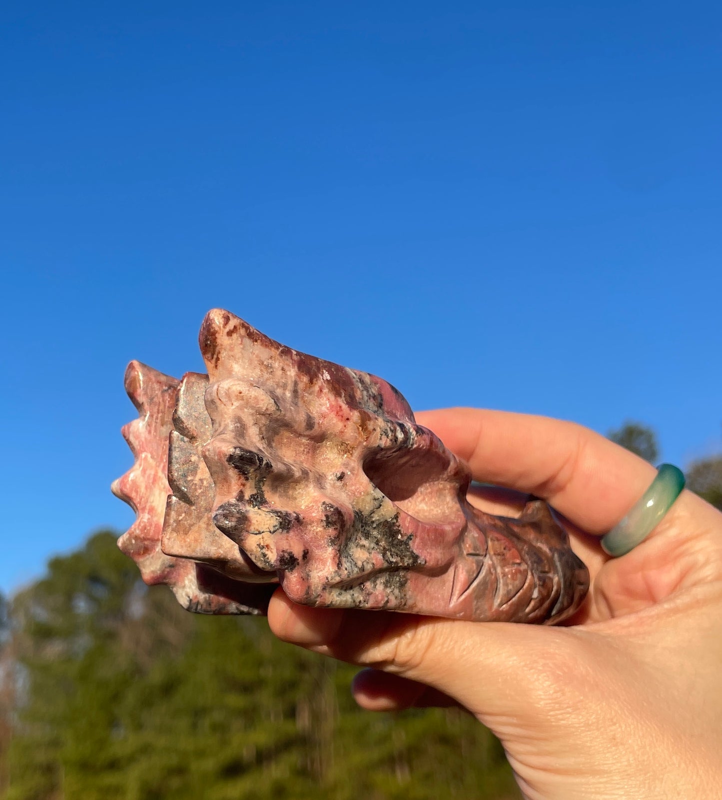 Large Rhodonite Dragon Head Carving