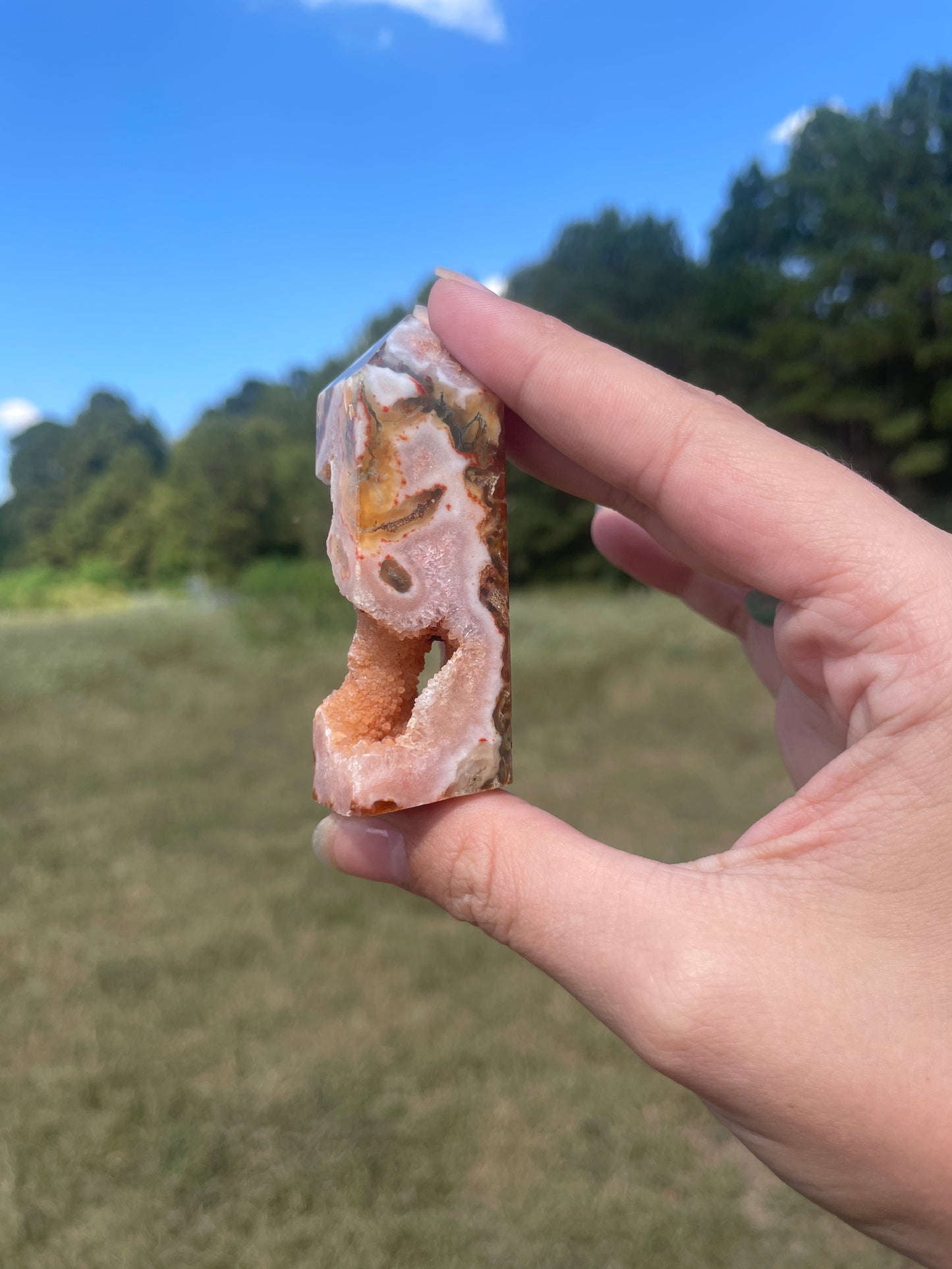 Druzy red moss agate/ carnelian tower #1