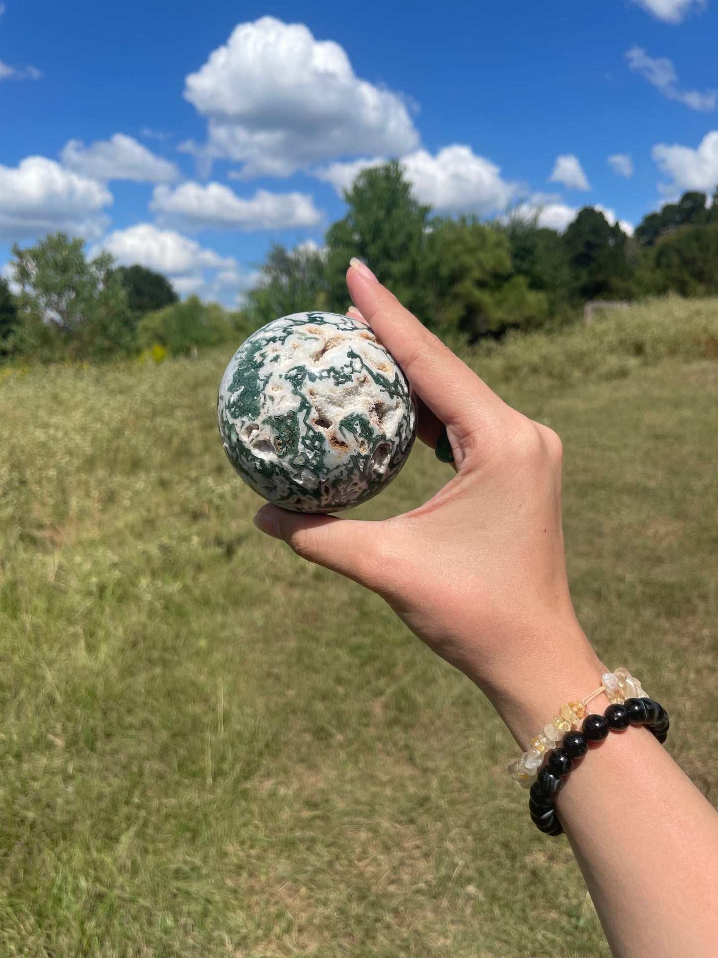 Large 1lb Druzy Moss Agate Sphere