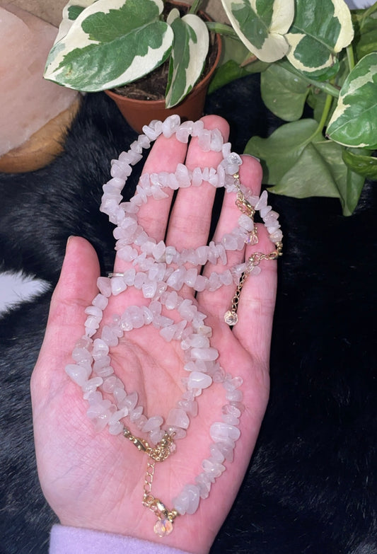 Rose Quartz chips charm bracelet