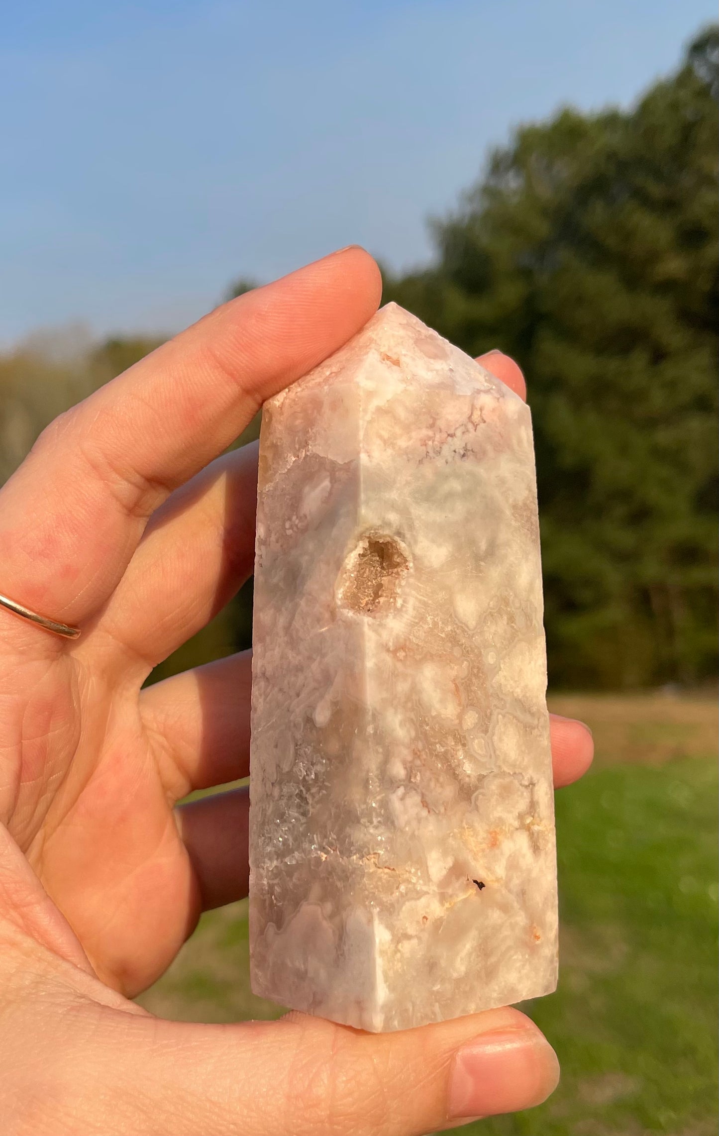 Imperfect Druzy Pink Amethyst X Flower agate Tower