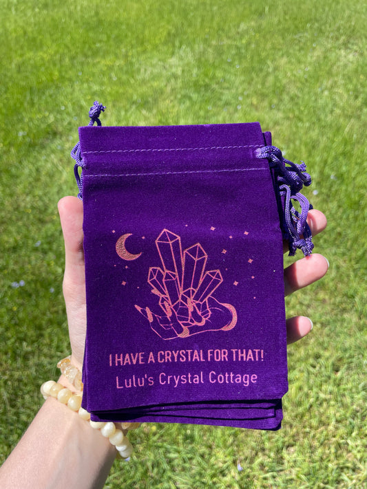 “I have a crystal for that” Purple velvet bag