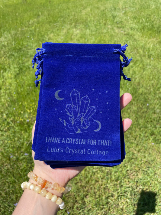 “I have a crystal for that” blue velvet bag