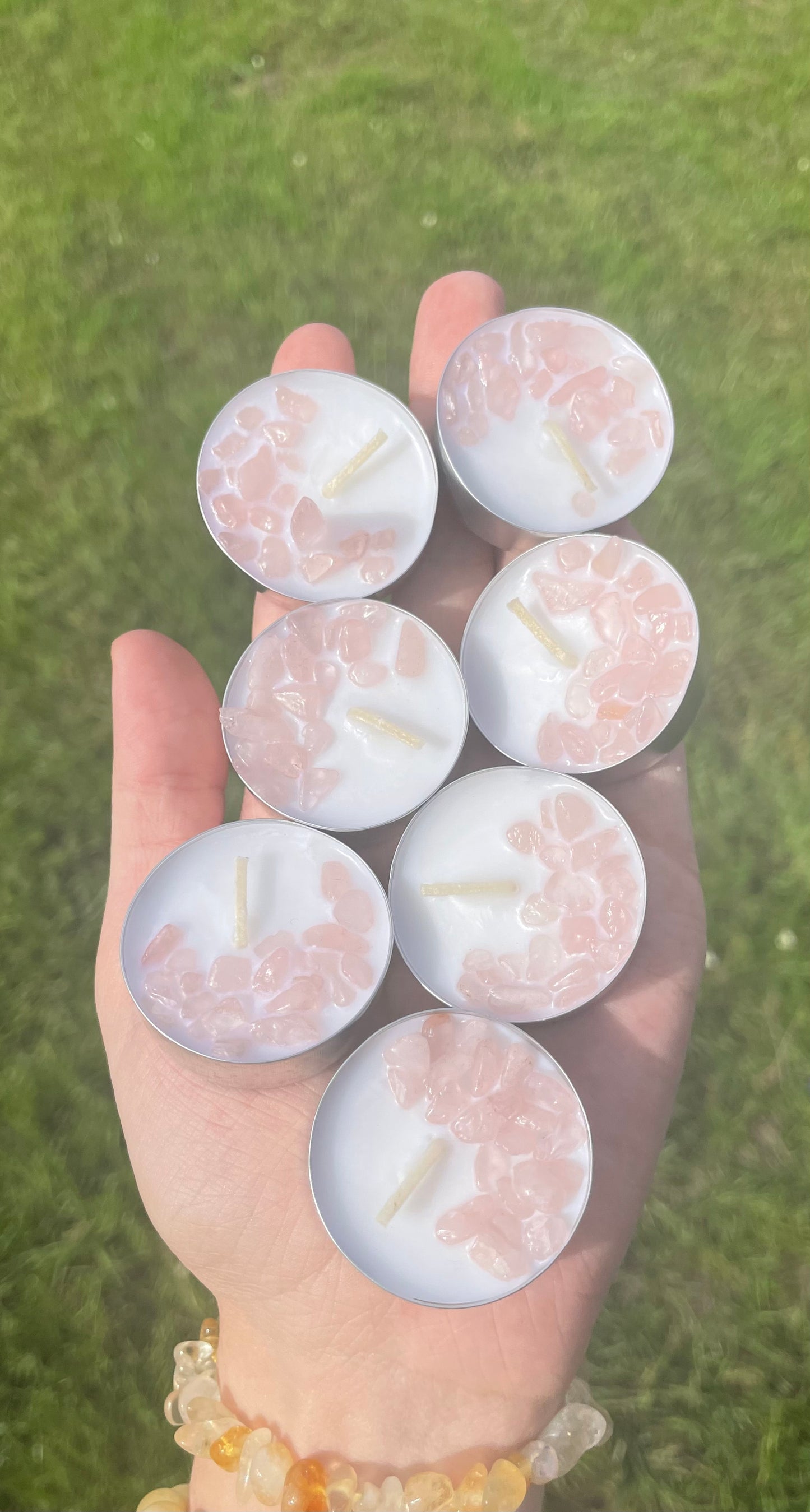 Rose Quartz Chips/ Mini Tea Light candle