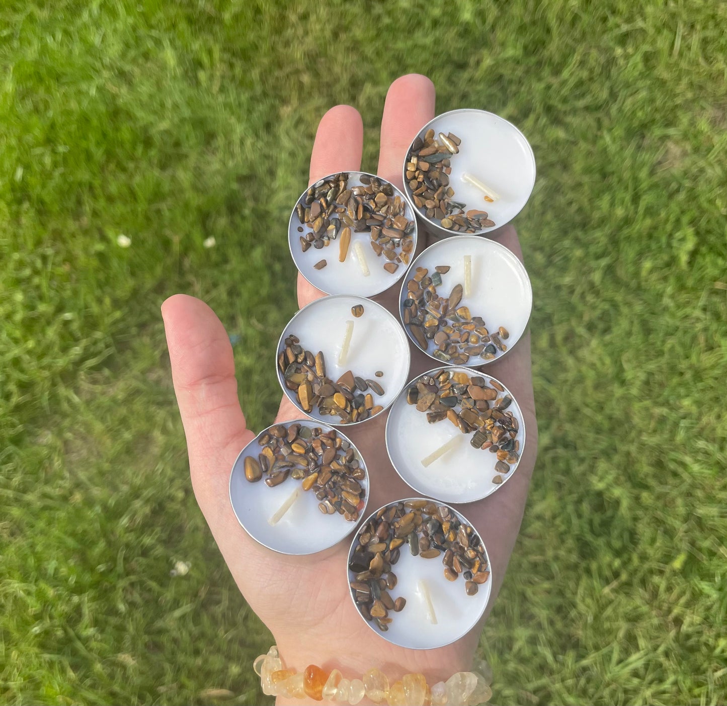 Tigers Eye Chips/ Mini Tea Light candle