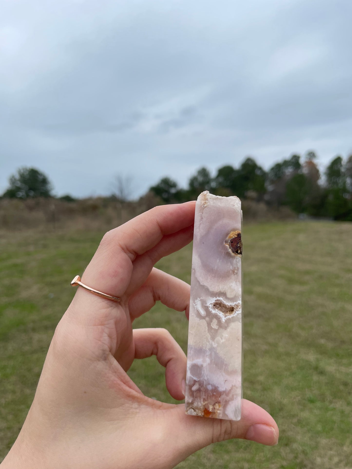 Druzy Pink Amethyst X Flower Agate Tower