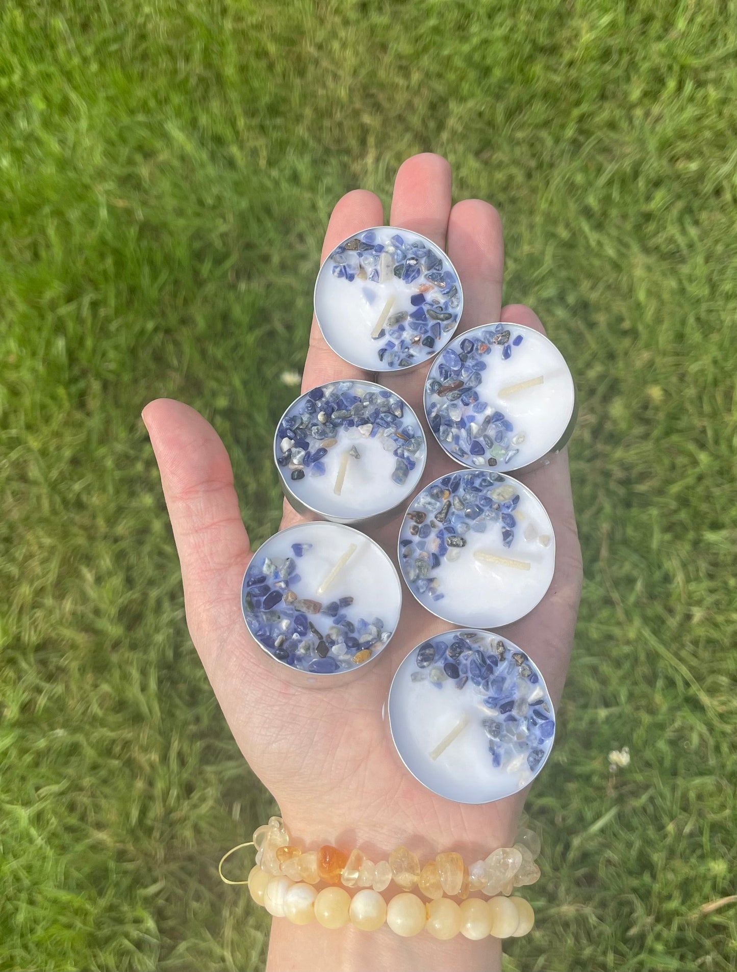 Sodalite Chips/ Mini Tea light candle