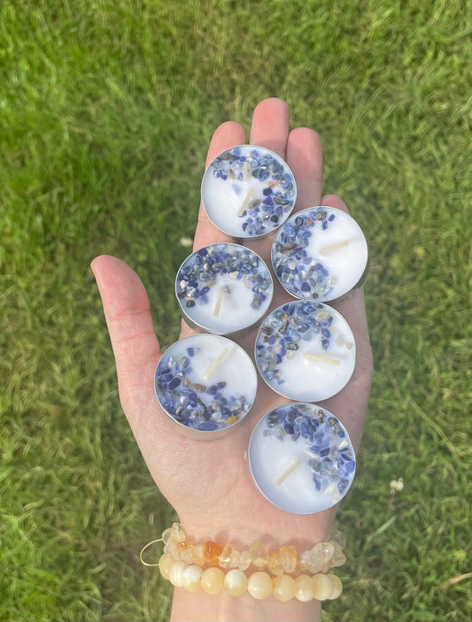 Sodalite Chips/ Mini Tea light candle