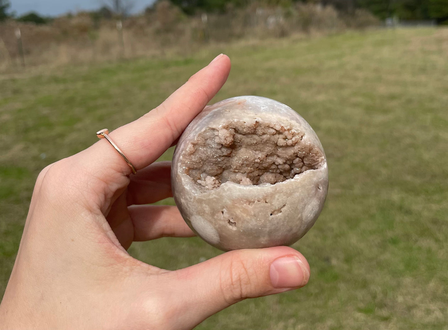 Druzy Pink Amethyst X Flower agate Sphere