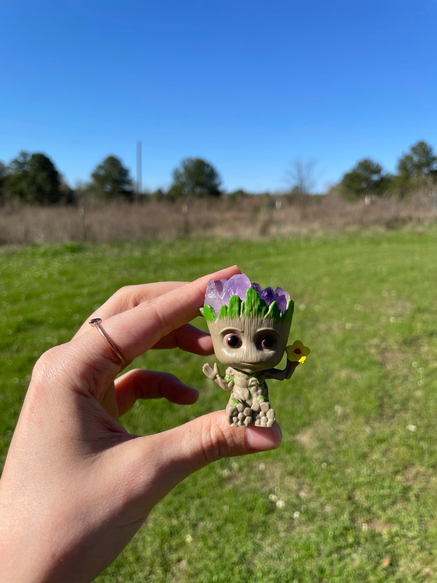 Mini Groot w/Amethyst cluster head