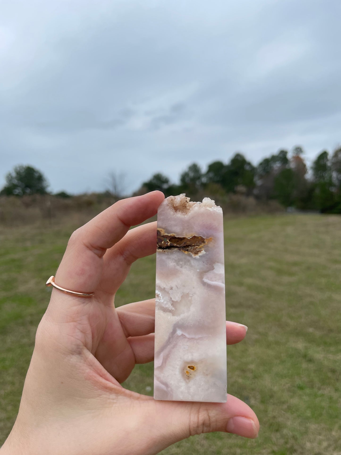 Druzy Pink Amethyst X Flower Agate Tower