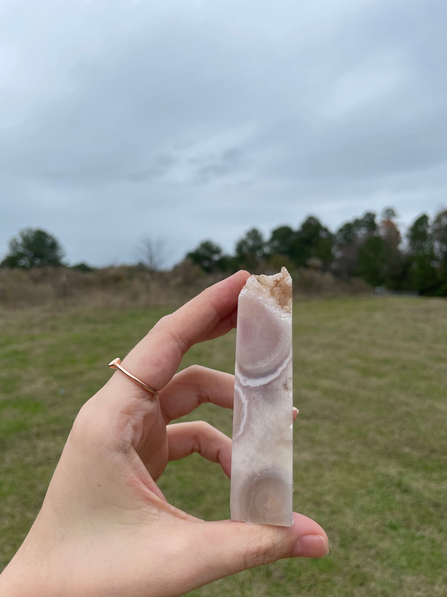 Druzy Pink Amethyst X Flower Agate Tower