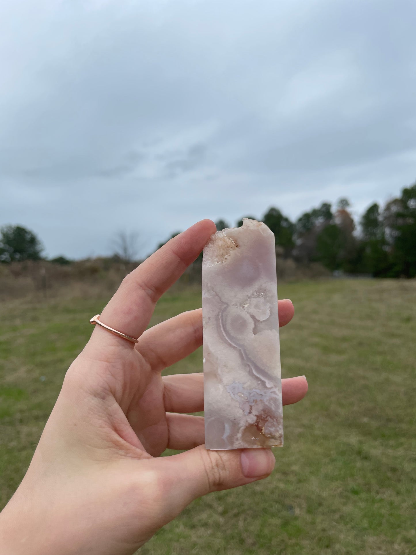 Druzy Pink Amethyst X Flower Agate Tower