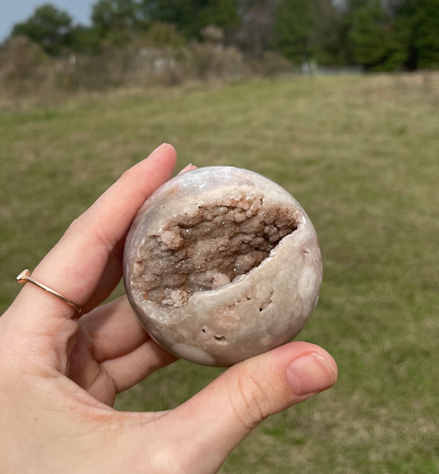 Druzy Pink Amethyst X Flower agate Sphere